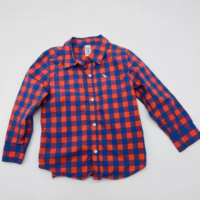 Carters Toddler Boys Size 5T Plaid Printed Collared Button Down Shirt Cotton 689