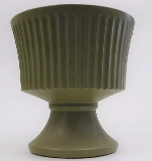McCoy Pottery Floraline  Green Ribbed Pedestal Planter 477 Mid Century Vintage