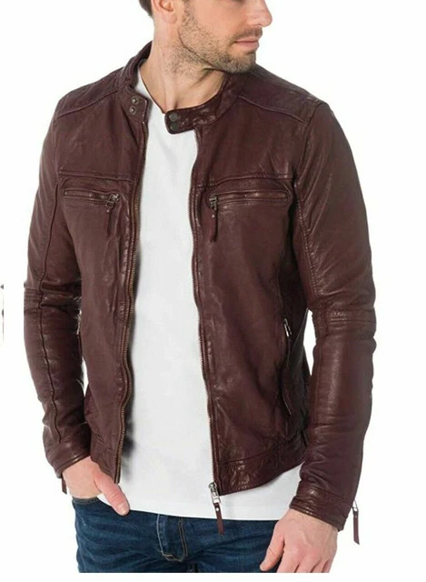 Jacket Leather Mens Vintage Men Motorcycle Coat Biker Size Bomber Suede Burgundy