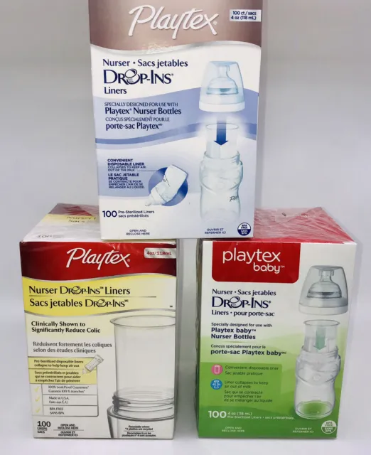3 PLAYTEX Baby Nurser Drop-ins Bottle Liners 4oz 100ct Pre-sterilized Disposable