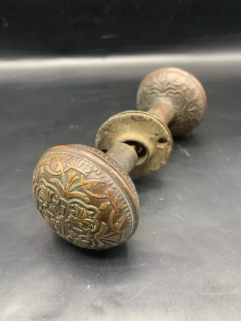 Antique  Set Brass/Bronze Eastlake  Dbl Sided Doorknob Hardware