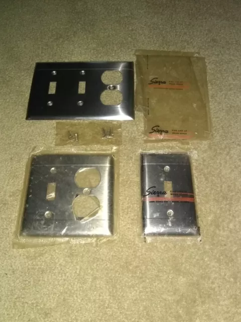 3 New Old Stock Vintage Sierra Chrome Metal Switch Plate & Outlet Covers Cover