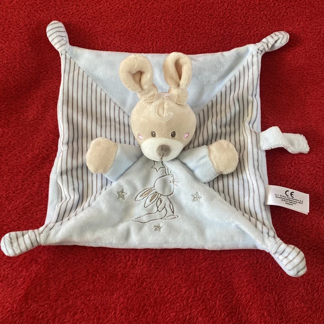 🇫🇷 Doudou lapin bleu étoiles rayé Attache Tétine Simba Toys KIABI 100 % NEUF