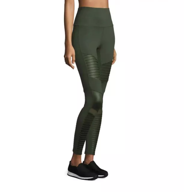Alo Moto Leggings Green Size Small High Rise Athletic Activewear Workout Gym