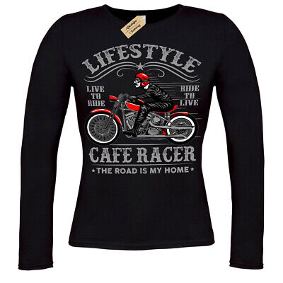 Stile di vita Biker T-shirt CAFE RACER MOTO DONNA manica lunga