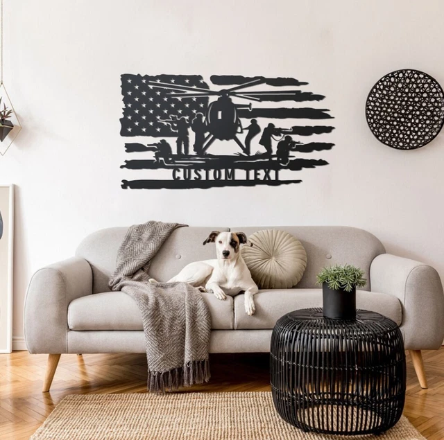 Personalized US flag Army Soldiers Helicopter Metal Sign, US Veteran Wall Decor