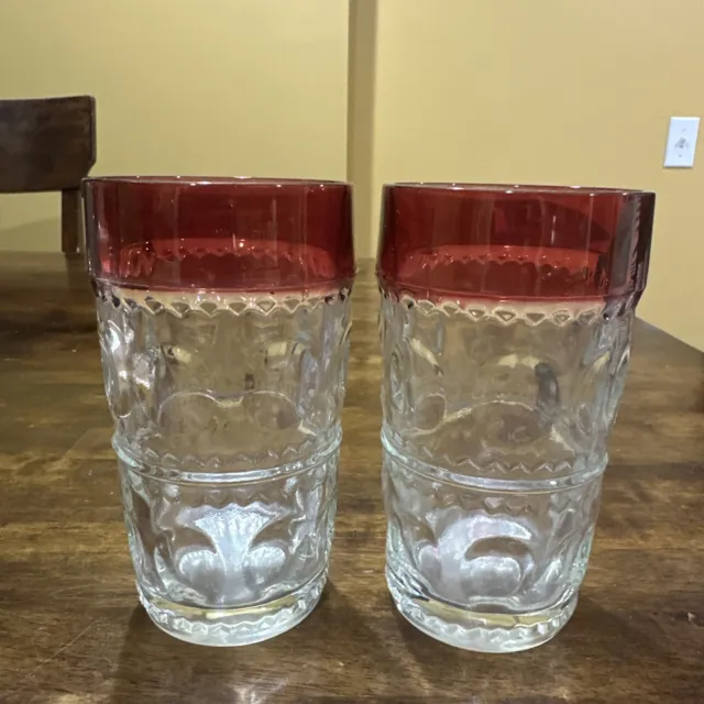 Tiffin Kings Crown Thumbprint Ruby Red Flash Vintage Water Glass Tumbler 5.5"