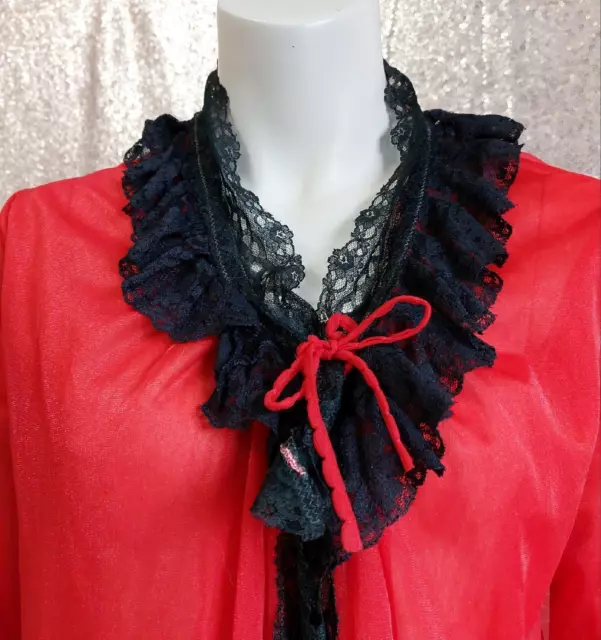 VINTAGE 1960S DOUBLE SHEER RED CHIFFON & BLACK LACE LINGERIE Dressing ...