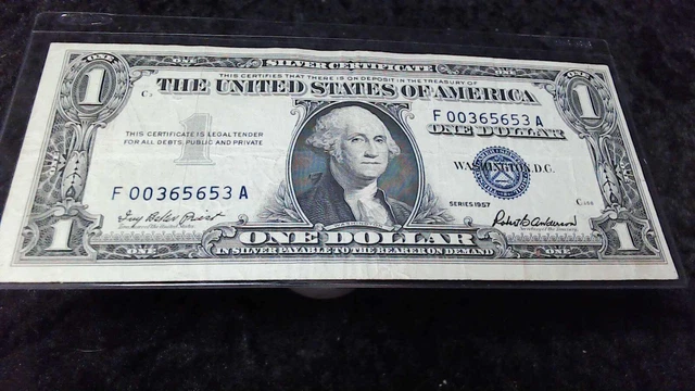 1957 $1 Silver Certificate Trinary Serial# F 00365653 Also Error Misaligned