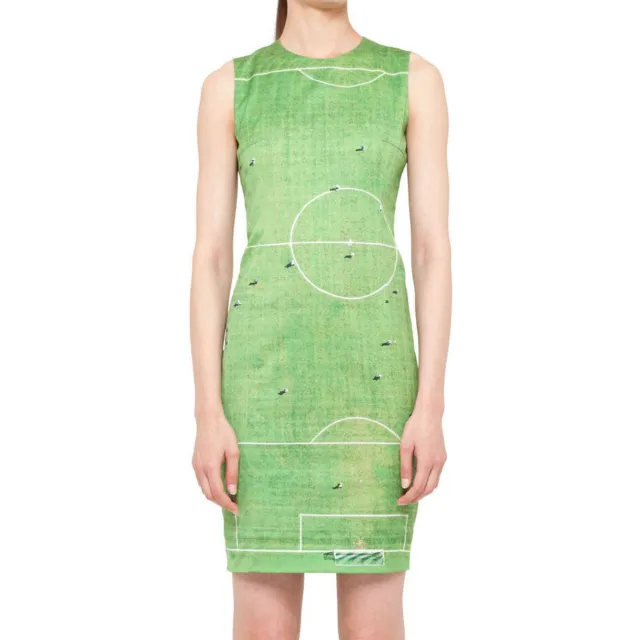 Akris Punto Soccer Field Print Dress Cotton Green Grass Football Sheath 12