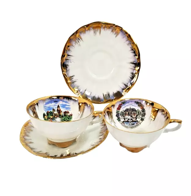 Pair Bareuther Waldsassen Bavaria Germany Gold Tea Cup Saucer Set (2) Small