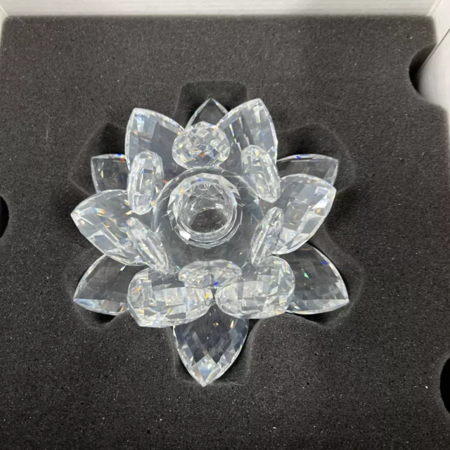 Large Swarovski Crystal Water Lily Flower Candle Holder  In Box