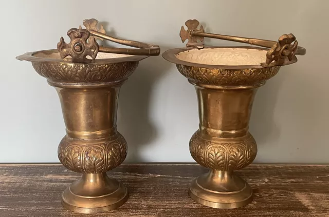 Antica Coppia Di Secchielli X Acquasanta In Ottone.Epoca 800
