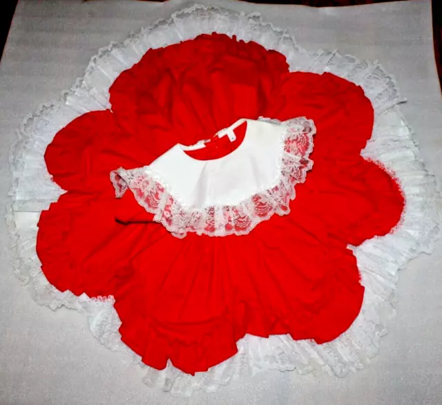 Vintage Red  Full Circle Dress Ruffles & Lace Party/Pageant* Girl's Size 6