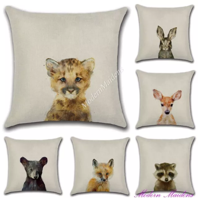 Linen Printed Baby Animal Cushion Cover 450x450mm Select from 9 Designs!