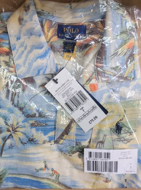 Polo Ralph Lauren Boys Tropical Print Terry Spa Polo Shirt. Size 7