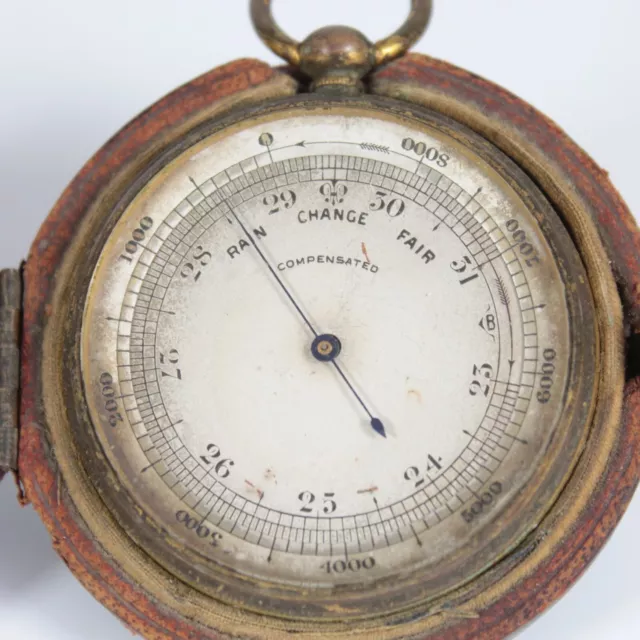 Antique Victorian pocket barometer altimeter compensated gilt metal 19th century