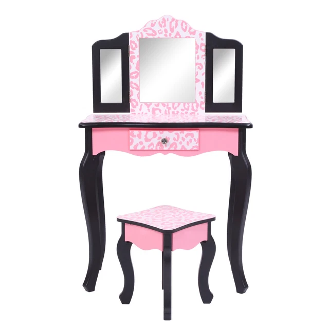 FCH Mirror Arc Feet Children Dresser Vanities Makeup Table Red Leopard Print