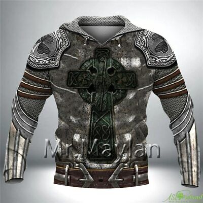 Irish Hoodie Celtic Knight With Shamrock Emblem Metal Armor Hoodies 3D Jacket