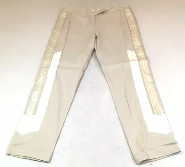 Elie Tahari Womens Linen Blend Cropped Pants Size 32 x 27 Beige Zip Pockets NWOT