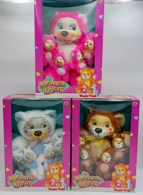 Vintage Super Toys 30cm Plüsch-Figur: Mama Bear & 4 Cubs / Mama Bär & 4 Babies