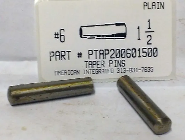 #6X1-1/2 Taper Pin Steel Plain .341" Large End Diameter (5)