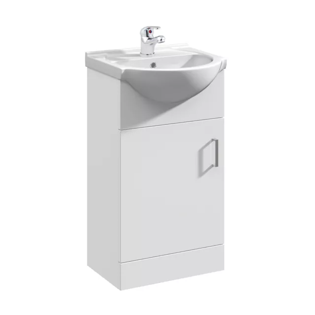 White 450mm One Door Bathroom Cabinet Basin Sink Vanity Unit Chrome Tap & Waste