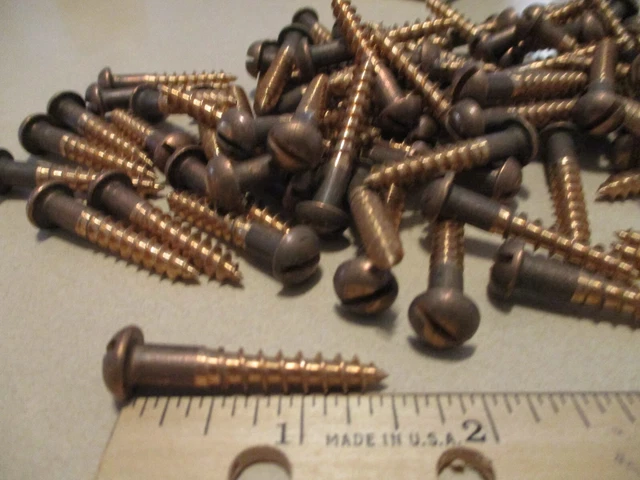 33 -VINTAGE N.O.S. SOLID BRONZE SLOTTED ROUND HEAD WOOD SCREWS, 1 1/2" x #14 USA