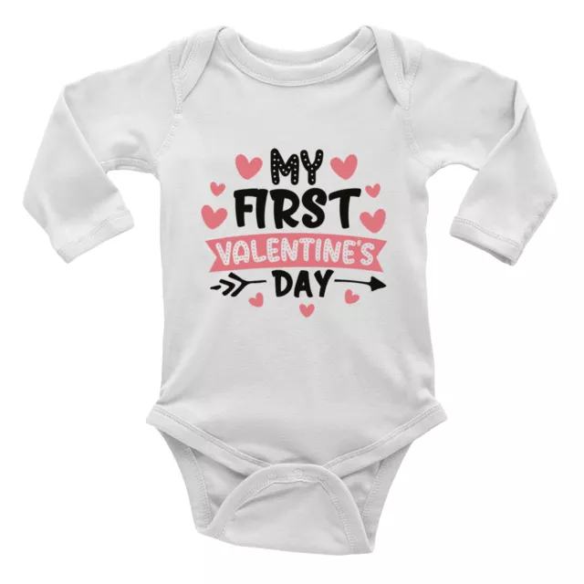 My 1st Valentines - Pink Long Sleeve Baby Grow Vest Bodysuit Boys Girls