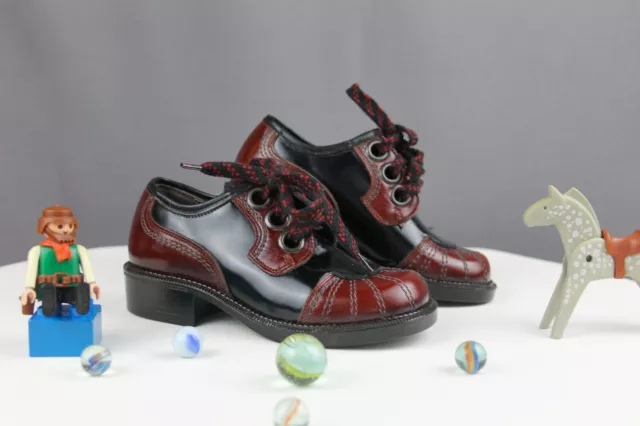 TRUE VINTAGE Odenwald scarpe basse bambini pelle taglia 27 rosse - nere scarpe anni '70 2