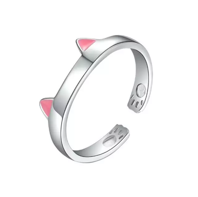 Adorable Cat Pink Ears Silver SP Kitten Adjustable Ring!