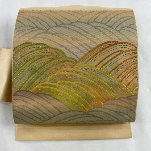Japanese obi, Silk, Gold thread ,Wave
