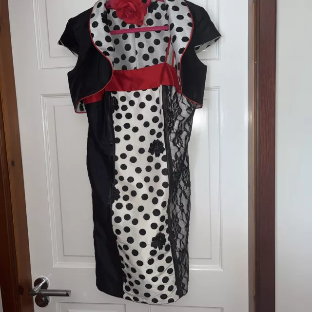 Spanish Look Wedding Guest Dress & Bolero Black, White & Red Size 10 Races 3