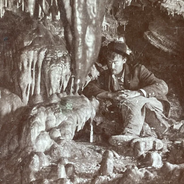 Antique 1899 Underground Cave Explorer In Oregon Stereoview Photo Card V1867