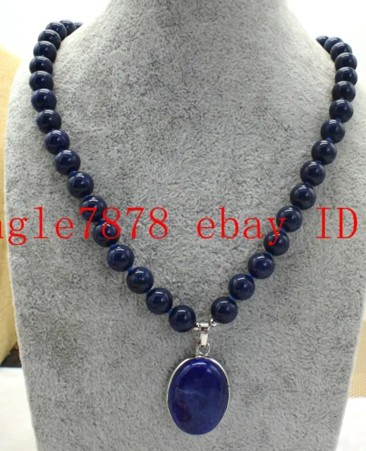 Natural 8mm Blue Lapis lazuli Round Gemstone Beads Pendants Necklace 20" AAA+
