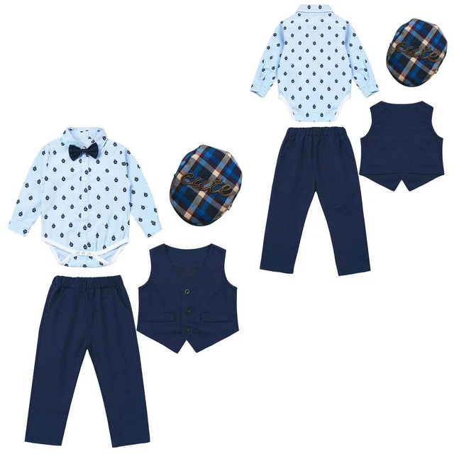 Tuta da gentiluomo bambini bambini abiti neonato + gilet + pantaloni + cappello da berretto 4 pz 2
