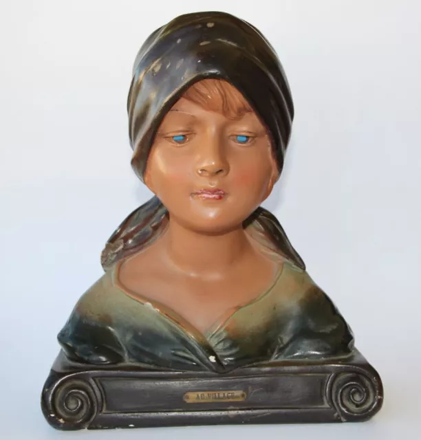 Buste vitrine en plâtre école française fin XIX° ART DECO Jeune paysanne village