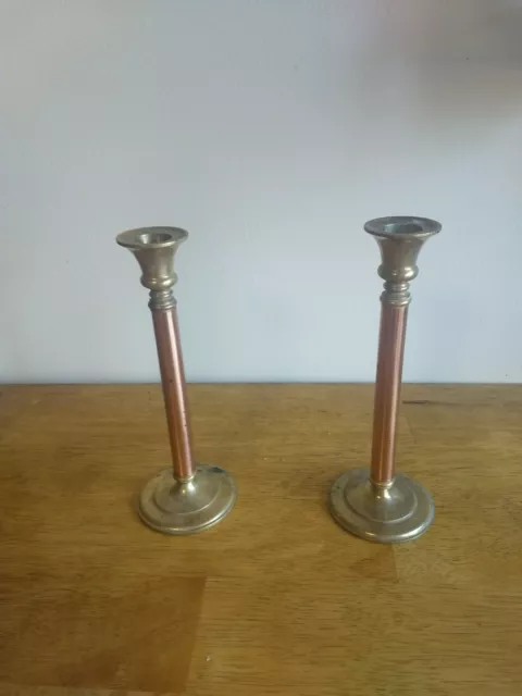 Pair of Vintage Copper Brass Candle Crowning Touch Candlesticks Holders Decor