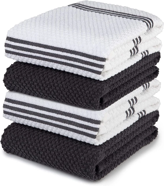 Kitchen Towels Dish Towels 100% Cotton, Set of 4, Gray and White Hand Towels, Te