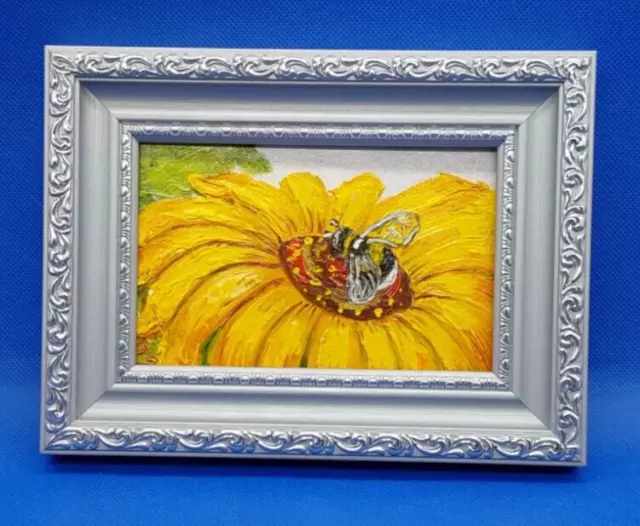Original Oil Painting Honey Bee Sunflower Wall Art COMBINED SHIPPING AVAILABLE