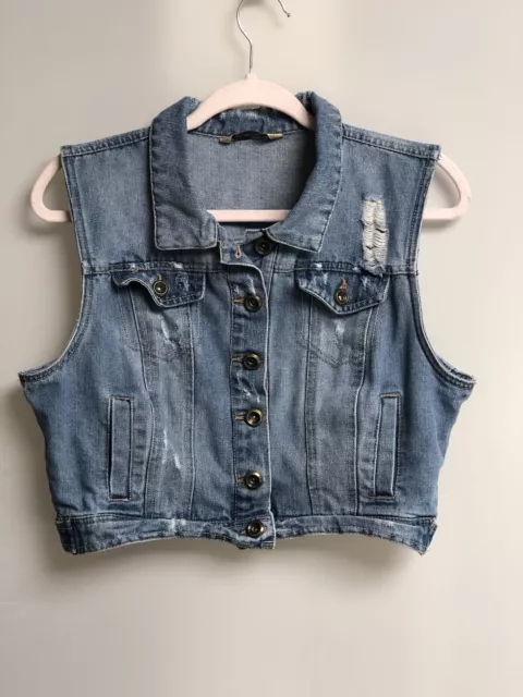 Highway Jeans Blue Denim Jacket Cropped Vest Women's Juniors Size L