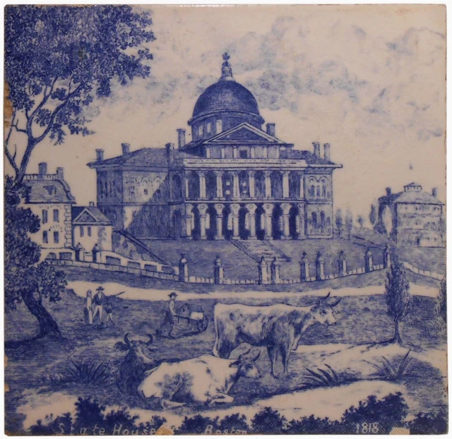 BOSTON STATE HOUSE 1818 MINTON'S CHINA WORKS STOKE on TRENT ENGLAND ANTIQUE TILE
