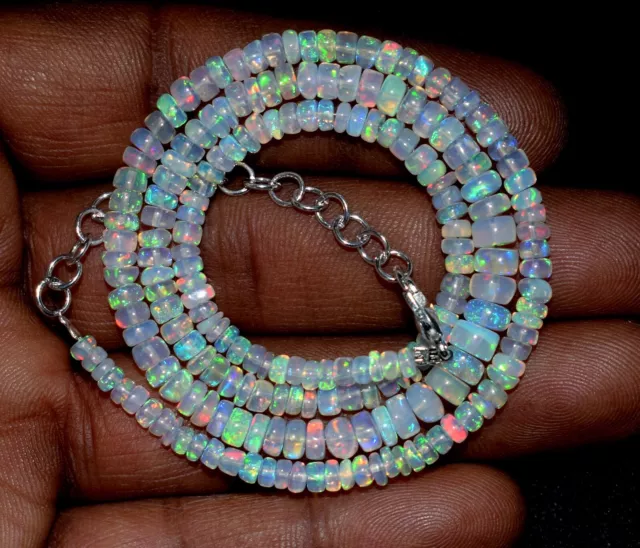 16"Natural Ethiopian Opal Welo Fire Opal Gemstone adjustable Beads Necklace