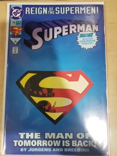 Superman #78 Reign of the Supermen! DC Comics June 1993, Die Cut Cover
