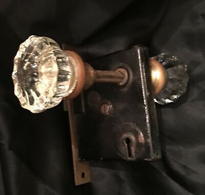 Antique Victorian Glass Knob Mortise Door Lock Strike Plate Eschtcheon Skeleton