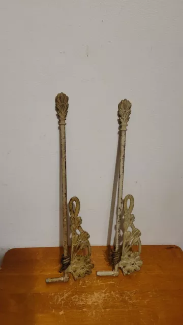Pair of antique swing arm adjustable curtain rods with original rings.No...