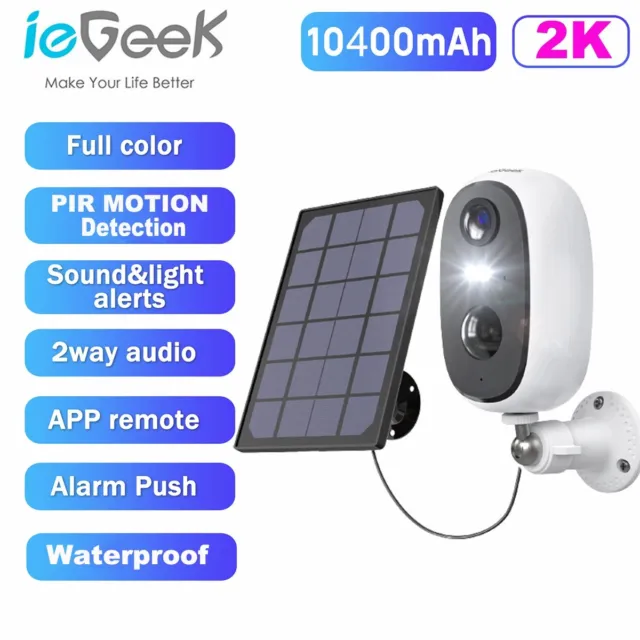 ieGeek Wireless Outdoor Solar Security Camera 2K Home WiFi Battery CCTV System