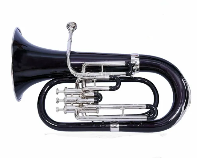 Euphonium 3 Valve, Black + Silver Colour with CASE and Mouthpiece BRASS MADE