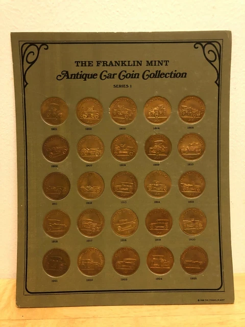 FRANKLIN MINT ANTIQUE CAR COIN COLLECTION SERIES 1 BRONZE w/Book