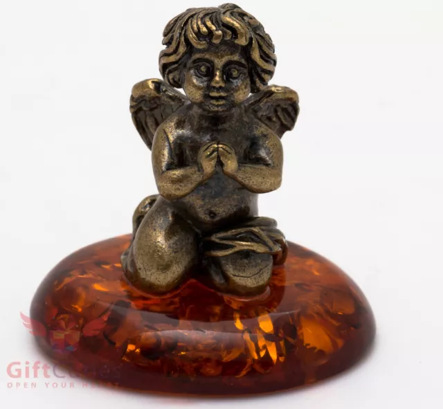 Solid Brass Amber Figurine of Angel boy praying IronWork